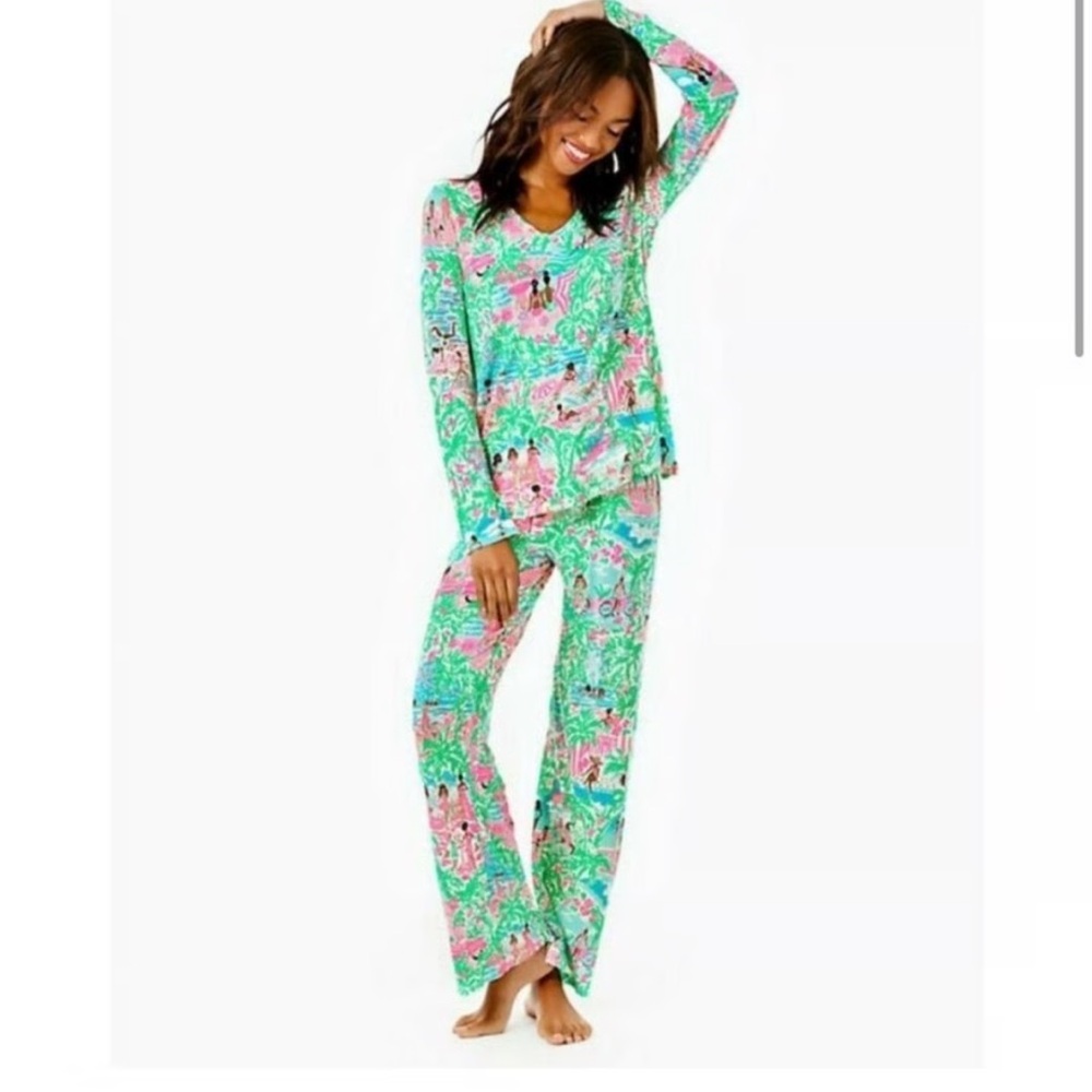 RARE Lily Pulitzer Let’s Get Together Knit Relaxed Pajama Sleep Top Long Sleeve - Picture 2 of 9
